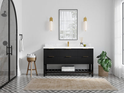 Catalina 60 in. W x 22 in. D Single Sink Bathroom Vanity in Black with Countertop - Full View