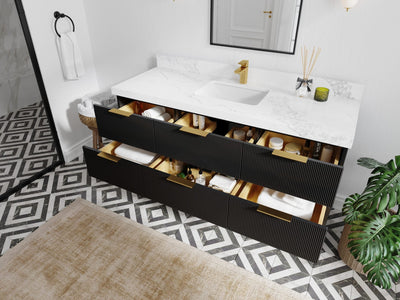 Catalina 60 in. W x 22 in. D Single Sink Bathroom Vanity in Black with Countertop - Side View Open Drawer