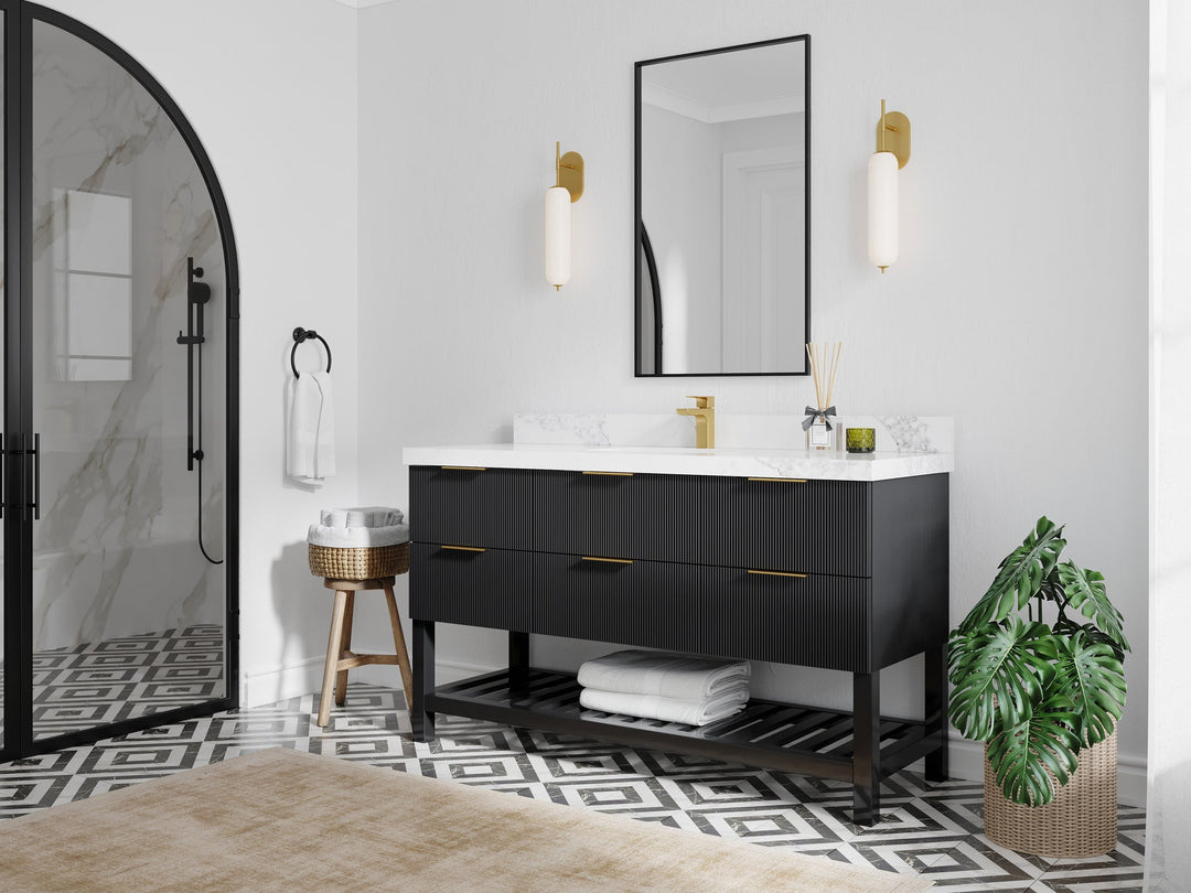 Catalina 60 in. W x 22 in. D Single Sink Bathroom Vanity in Black with Countertop - Side View