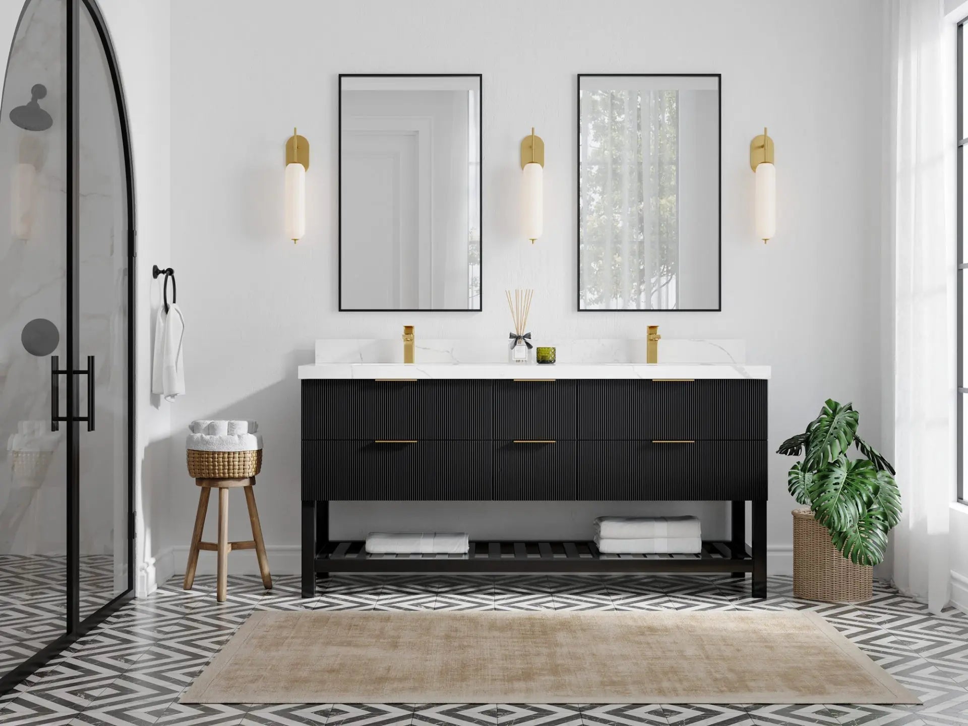 Catalina 72 in. W x 22 in. D Double Sink Bathroom Vanity in Black with Countertop - Full View
