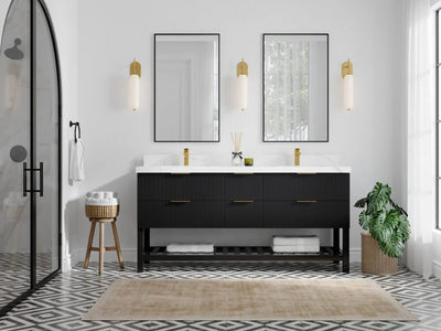 Catalina 72 in. W x 22 in. D Double Sink Bathroom Vanity in Black with Countertop - Full View