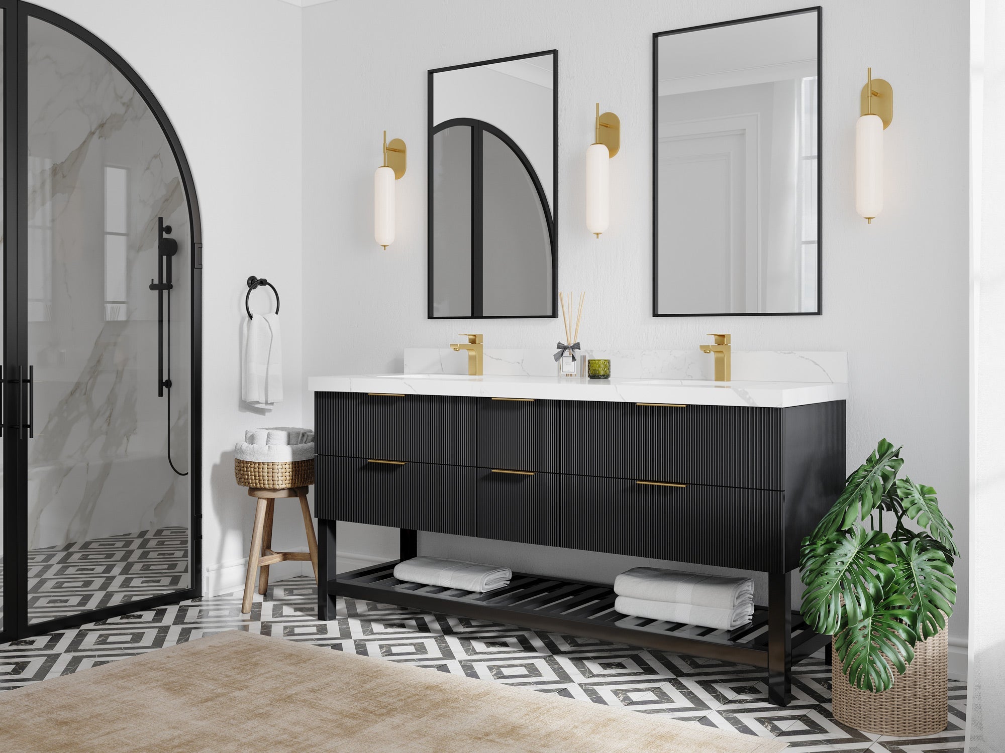 Catalina 72 in. W x 22 in. D Double Sink Bathroom Vanity in Black with Countertop - Side View