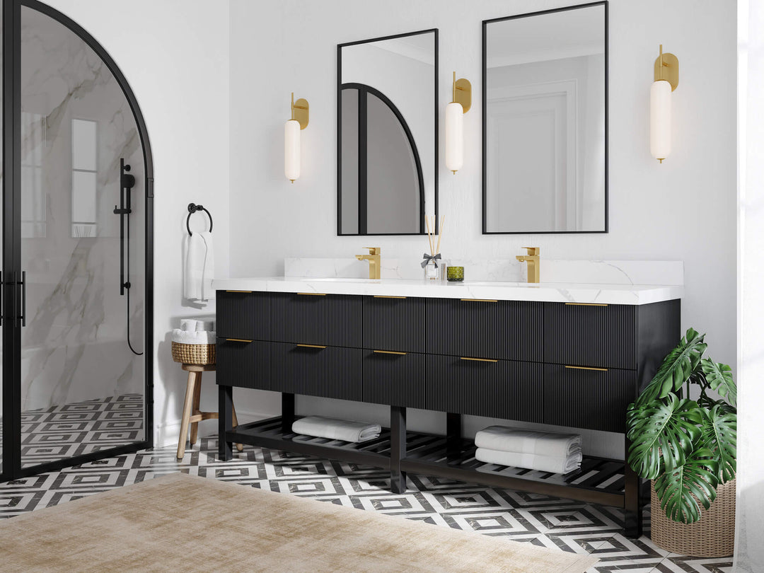 Catalina 84 in. W x 22 in. D Double Sink Bathroom Vanity in Black with Countertop - Side View