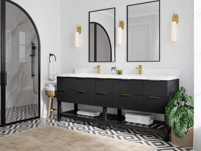 Catalina 84 in. W x 22 in. D Double Sink Bathroom Vanity in Black with Countertop - Side View