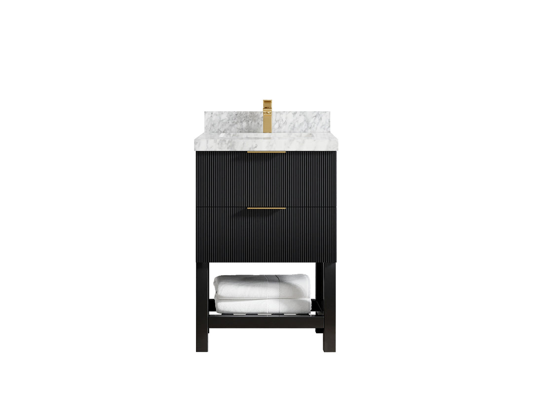 Catalina 24 in. W x 22 in. D Single Sink Bathroom Vanity in Black with 2 in Carrara Marble Countertop 