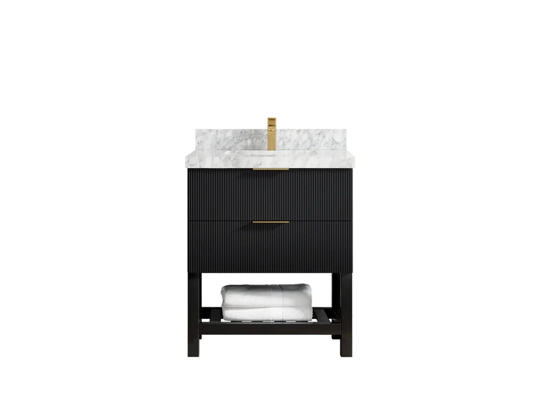 Catalina 30 in. W x 22 in. D Single Sink Bathroom Vanity in Black with 2 in Carrara Marble Countertop 