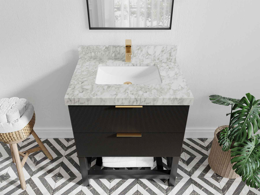 Catalina 30 in. W x 22 in. D Single Sink Bathroom Vanity in Black with 2 in Carrara Marble Countertop - Top View