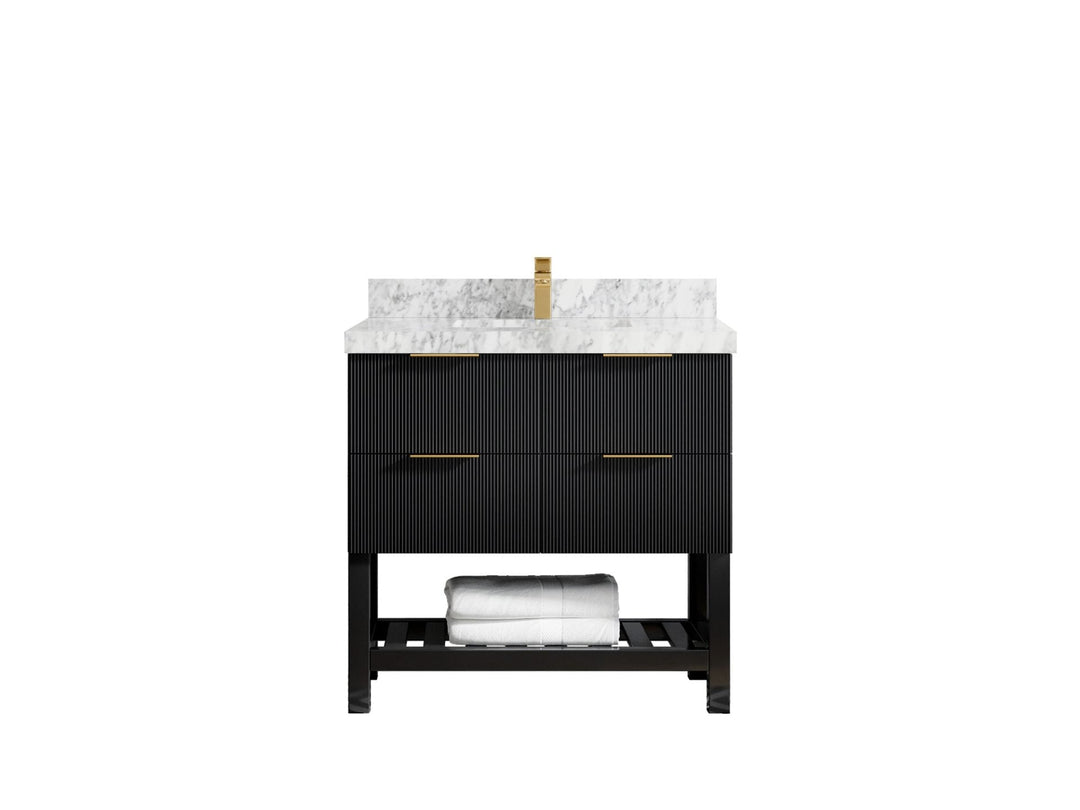 Catalina 36 in. W x 22 in. D Single Sink Bathroom Vanity in Black with 2 in Carrara Marble Countertop