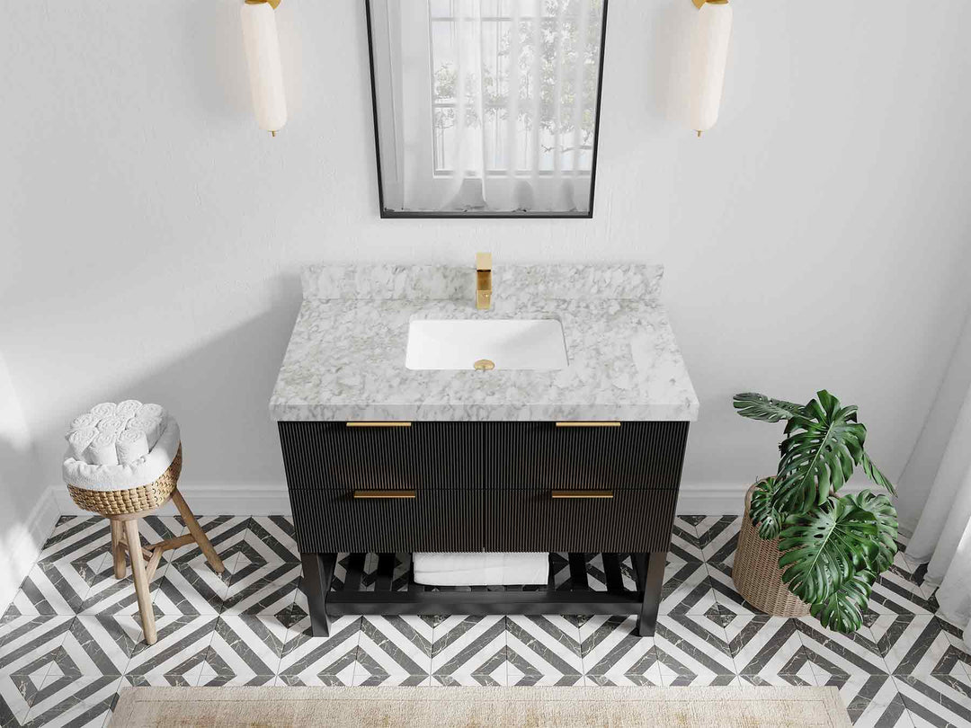 Catalina 42 in. W x 22 in. D Single Sink Bathroom Vanity in Black with 2 in Carrara Marble Countertop Top View