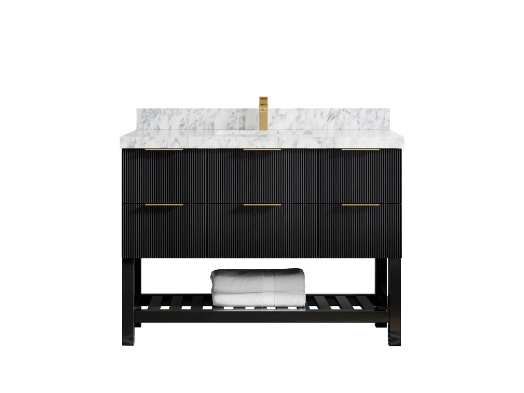 Catalina 48 in. W x 22 in. D Single Sink Bathroom Vanity in Black with 2 in Carrara Marble Countertop