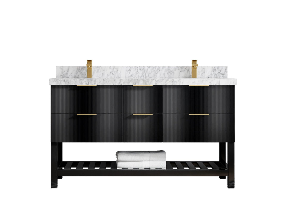 Catalina 60 in. W x 22 in. D Double Sink Bathroom Vanity in Black with 2 in Carrara Marble Countertop
