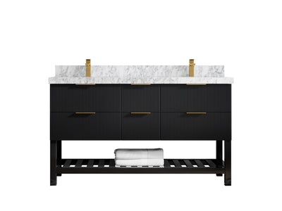 Catalina 60 in. W x 22 in. D Double Sink Bathroom Vanity in Black with 2 in Carrara Marble Countertop