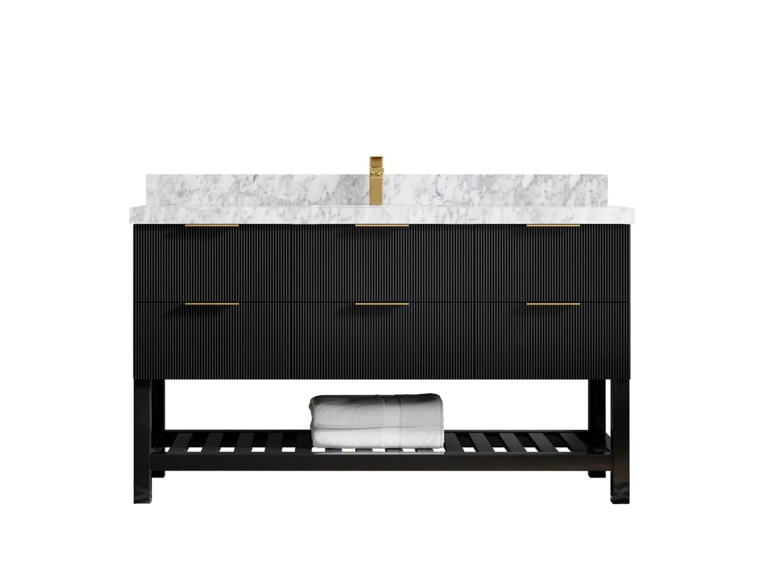 Catalina 60 in. W x 22 in. D Single Sink Bathroom Vanity in Black with 2 in Carrara Marble Countertop 