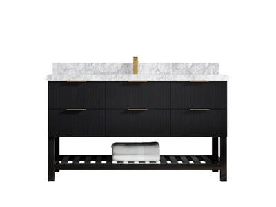 Catalina 60 in. W x 22 in. D Single Sink Bathroom Vanity in Black with 2 in Carrara Marble Countertop