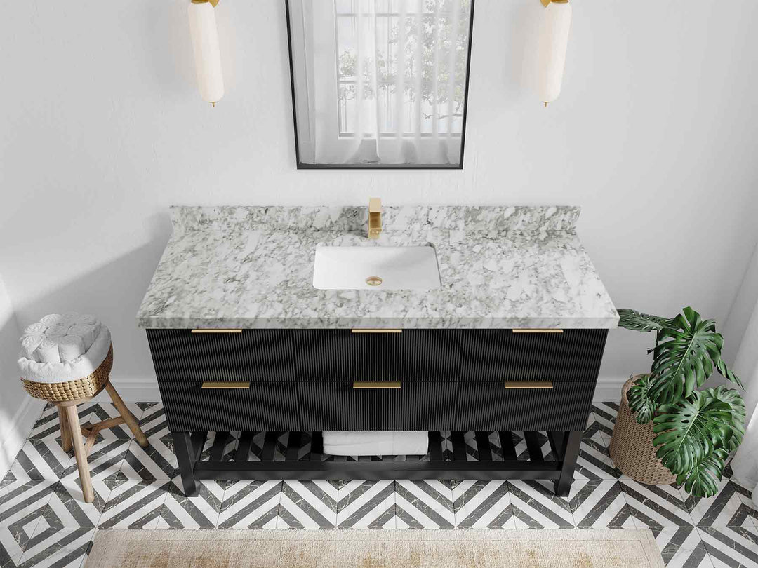 Catalina 60 in. W x 22 in. D Single Sink Bathroom Vanity in Black with 2 in Carrara Marble Countertop - Top View