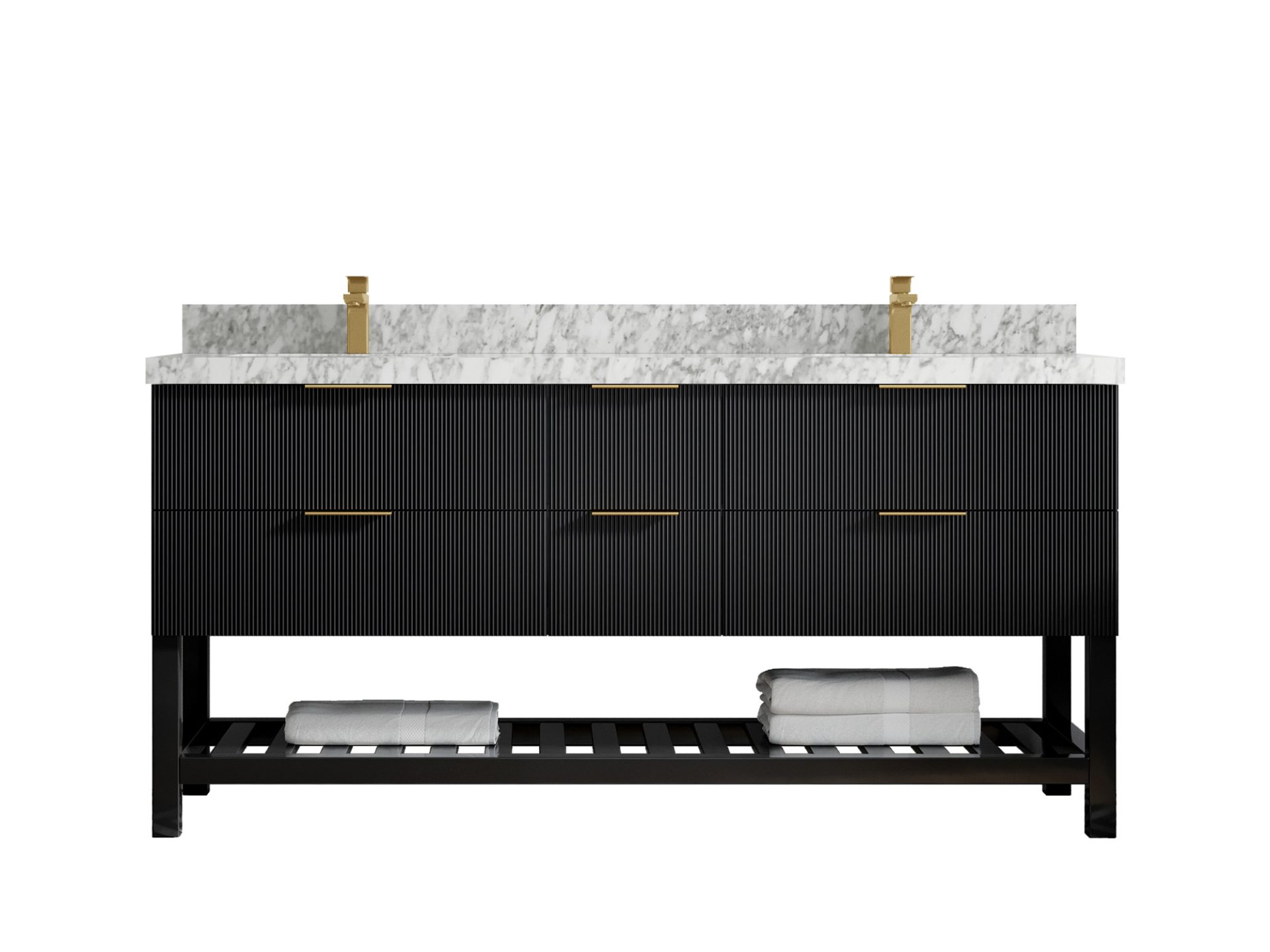Catalina 72 in. W x 22 in. D Double Sink Bathroom Vanity in Black with 2 in Carrara Marble Countertop