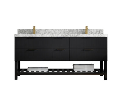 Catalina 72 in. W x 22 in. D Double Sink Bathroom Vanity in Black with 2 in Carrara Marble Countertop