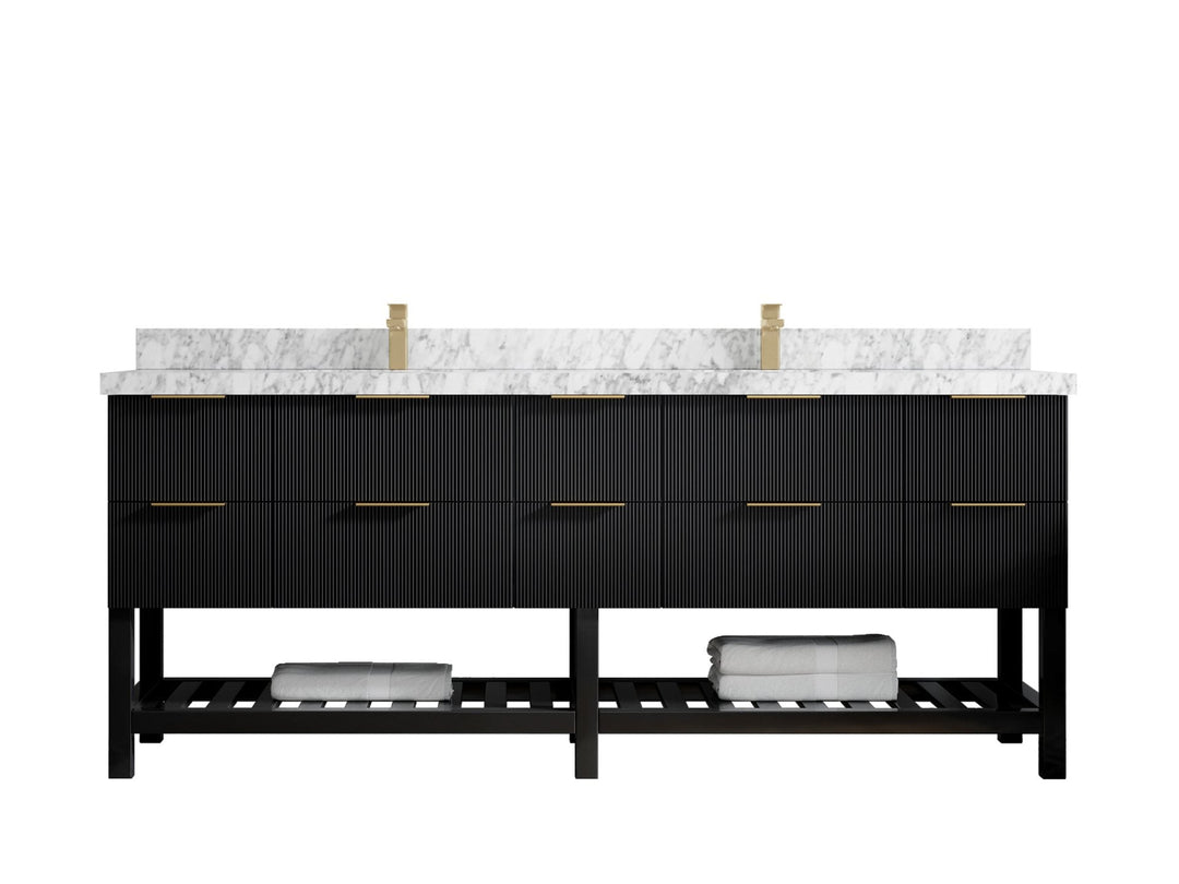 Catalina 84 in. W x 22 in. D Double Sink Bathroom Vanity in Black with 2 in Carrara Marble Countertop
