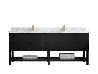 Catalina 84 in. W x 22 in. D Double Sink Bathroom Vanity in Black with 2 in Carrara Marble Countertop