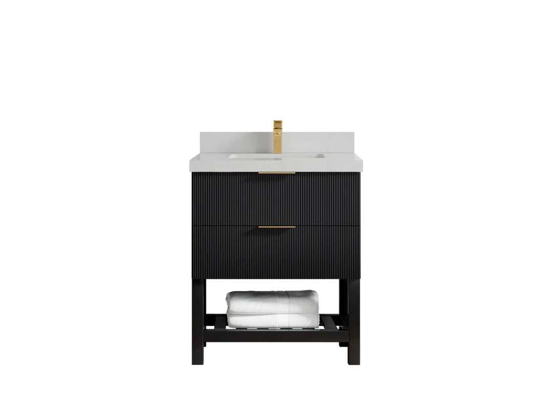 Catalina 30 in. W x 22 in. D Single Sink Bathroom Vanity in Black with 2 in Carrara Quartz Countertop