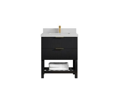 Catalina 30 in. W x 22 in. D Single Sink Bathroom Vanity in Black with 2 in Carrara Quartz Countertop