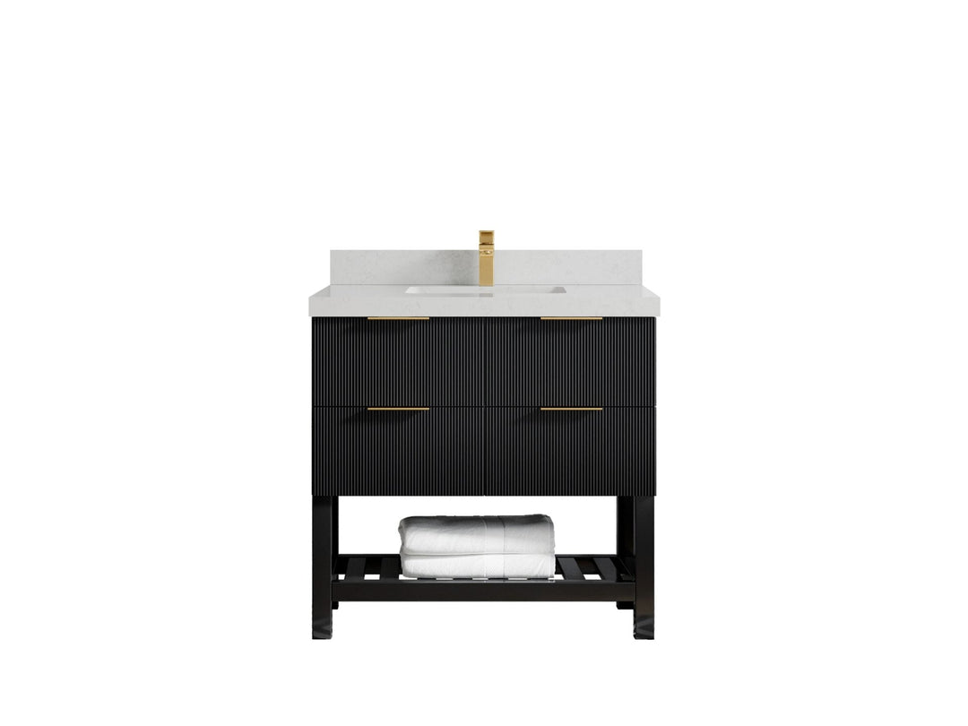 Catalina 36 in. W x 22 in. D Single Sink Bathroom Vanity in Black with 2 in Carrara Quartz Countertop 