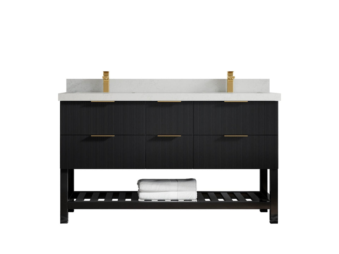 Catalina 60 in. W x 22 in. D Double Sink Bathroom Vanity in Black with 2 in Carrara Quartz Countertop 