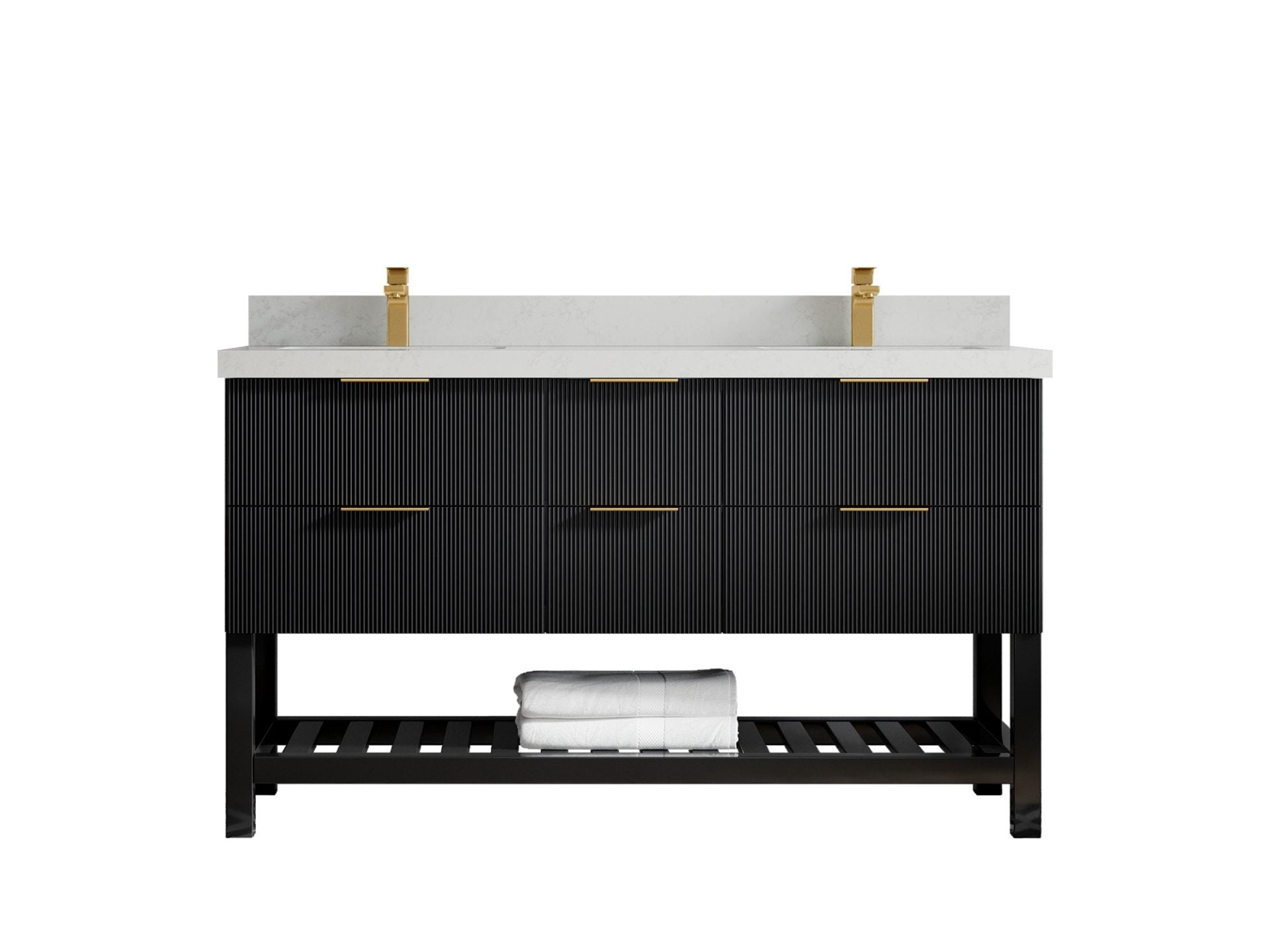 Catalina 60 in. W x 22 in. D Double Sink Bathroom Vanity in Black with 2 in Carrara Quartz Countertop