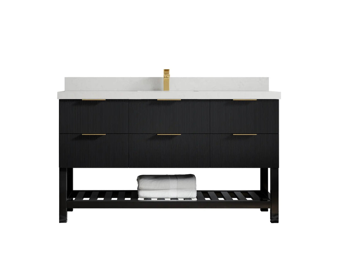 Catalina 60 in. W x 22 in. D Single Sink Bathroom Vanity in Black with 2 in Carrara Quartz Countertop