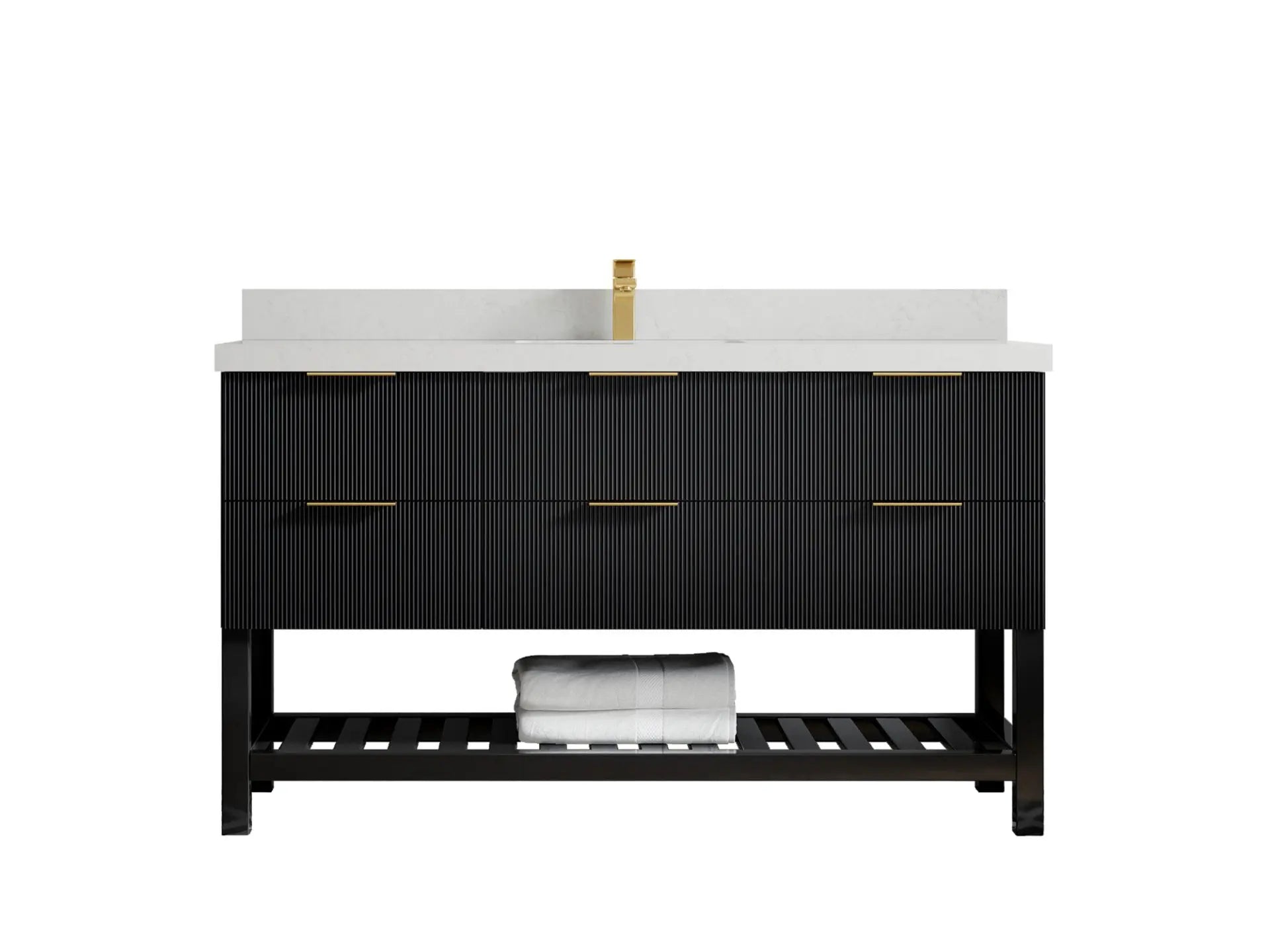 Catalina 60 in. W x 22 in. D Single Sink Bathroom Vanity in Black with 2 in Carrara Quartz Countertop
