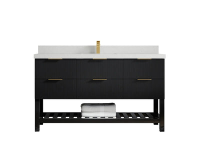 Catalina 60 in. W x 22 in. D Single Sink Bathroom Vanity in Black with 2 in Carrara Quartz Countertop