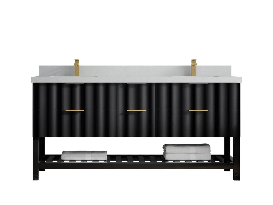 Catalina 72 in. W x 22 in. D Double Sink Bathroom Vanity in Black with 2 in Carrara Quartz Countertop