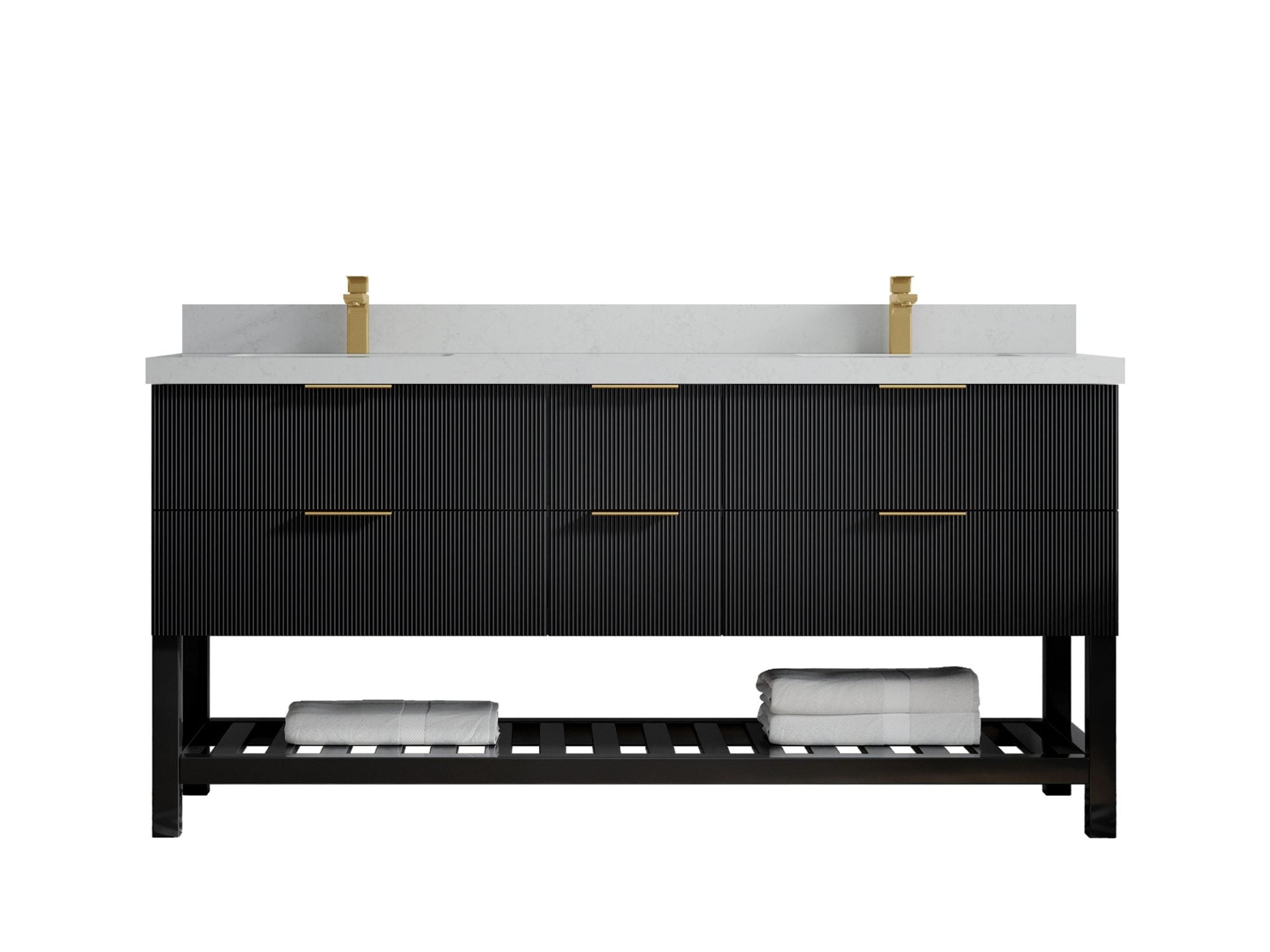 Catalina 72 in. W x 22 in. D Double Sink Bathroom Vanity in Black with 2 in Carrara Quartz Countertop