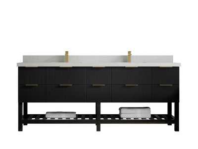 Catalina 84 in. W x 22 in. D Double Sink Bathroom Vanity in Black with 2 in Carrara Quartz Countertop