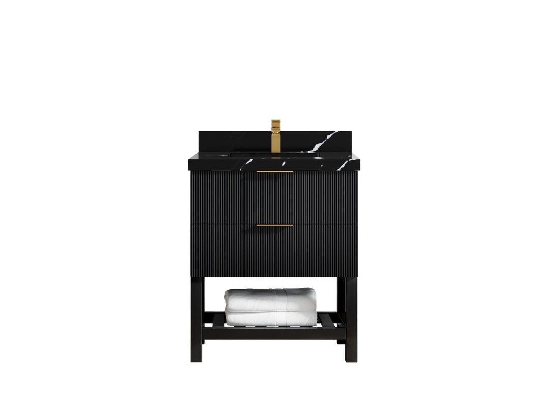 Catalina 30 in. W x 22 in. D Single Sink Bathroom Vanity in Black with 2 in Calacatta Black Quartz Countertop