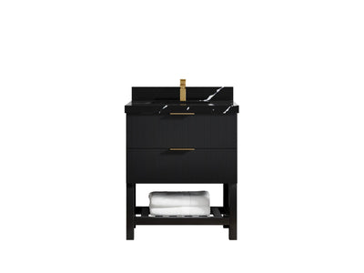 Catalina 30 in. W x 22 in. D Single Sink Bathroom Vanity in Black with 2 in Calacatta Black Quartz Countertop