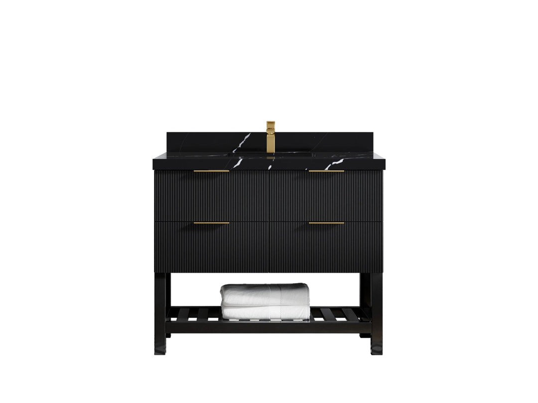Catalina 42 in. W x 22 in. D Single Sink Bathroom Vanity in Black with 2 in Calacatta Black Quartz Countertop