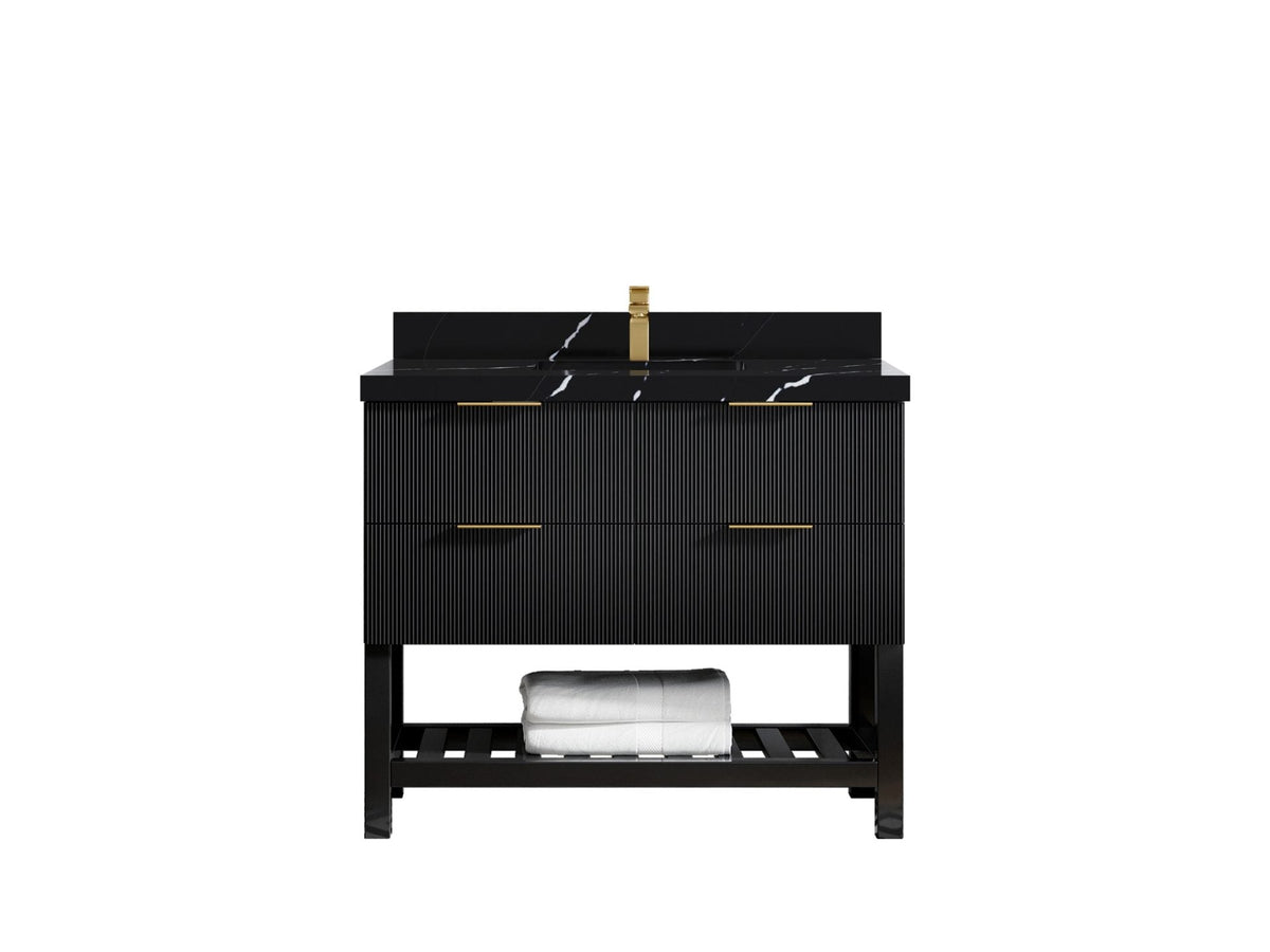 Catalina 42 in. W x 22 in. D Single Sink Bathroom Vanity in Black with 2 in Calacatta Black Quartz Countertop