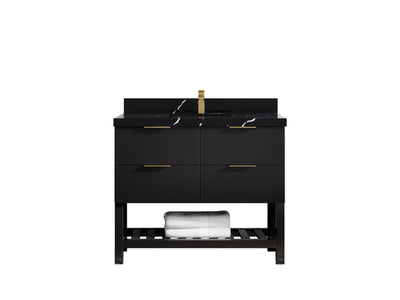 Catalina 42 in. W x 22 in. D Single Sink Bathroom Vanity in Black with 2 in Calacatta Black Quartz Countertop