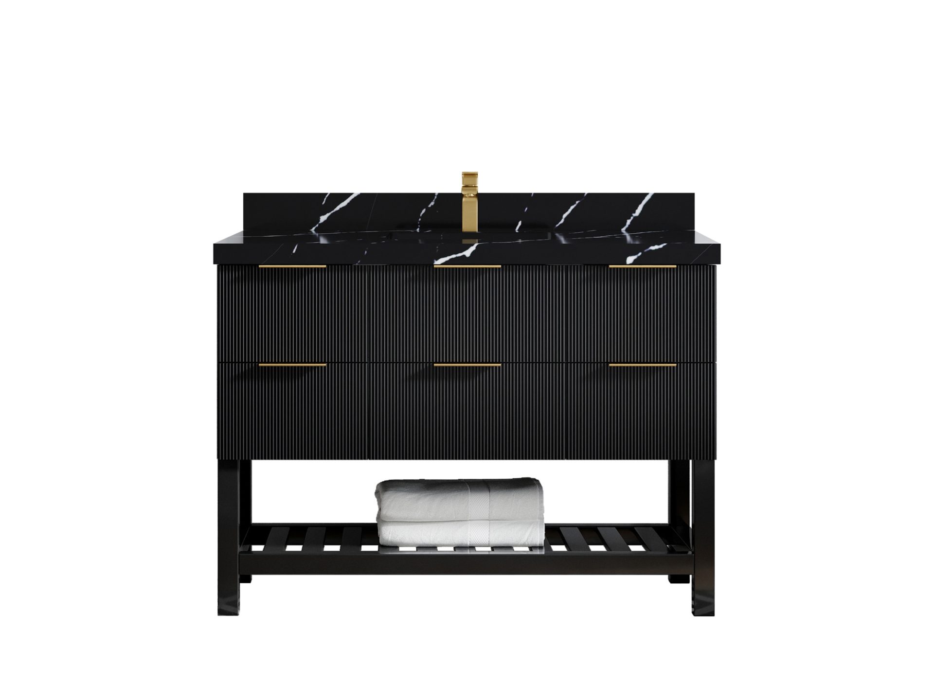 Catalina 48 in. W x 22 in. D Single Sink Bathroom Vanity in Black with 2 in Pearl Light Gray Quartz Countertop