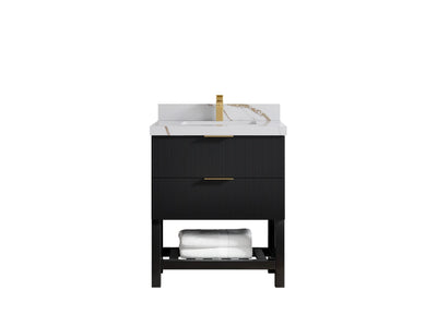 Catalina 30 in. W x 22 in. D Single Sink Bathroom Vanity in Black with 2 in Calacatta Gold Quartz Countertop