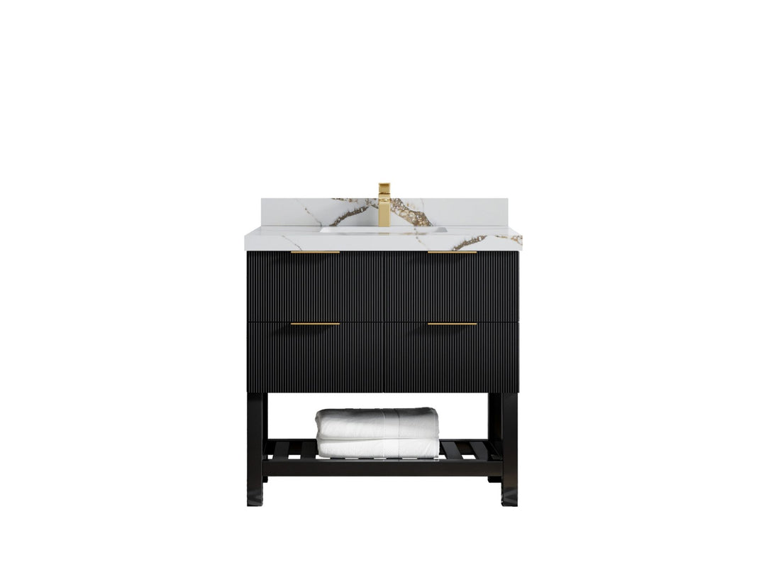 Catalina 36 in. W x 22 in. D Single Sink Bathroom Vanity in Black with 2 in Calacatta Gold Quartz Countertop