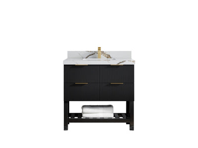 Catalina 36 in. W x 22 in. D Single Sink Bathroom Vanity in Black with 2 in Piatra Gray Quartz Countertop
