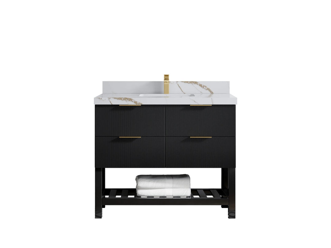 Catalina 42 in. W x 22 in. D Single Sink Bathroom Vanity in Black with 2 in Calacatta Gold Quartz Countertop