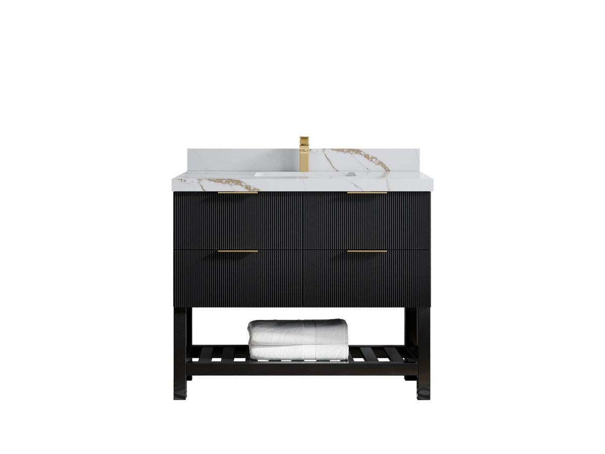 Catalina 42 in. W x 22 in. D Single Sink Bathroom Vanity in Black with 2 in Calacatta Gold Quartz Countertop