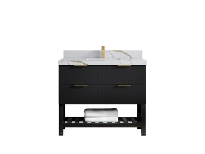 Catalina 42 in. W x 22 in. D Single Sink Bathroom Vanity in Black with 2 in Calacatta Gold Quartz Countertop