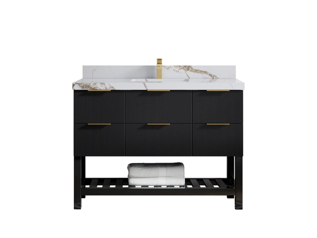 Catalina 48 in. W x 22 in. D Single Sink Bathroom Vanity in Black with 2 in Calacatta Gold Quartz Countertop