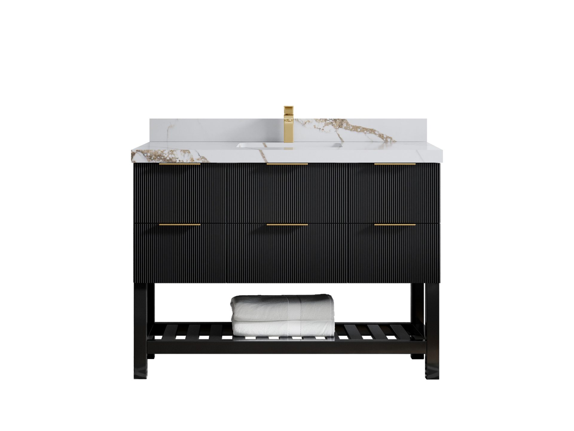 Catalina 48 in. W x 22 in. D Single Sink Bathroom Vanity in Black with 2 in White Quartz Countertop