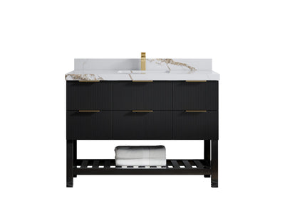 Catalina 48 in. W x 22 in. D Single Sink Bathroom Vanity in Black with 2 in White Quartz Countertop