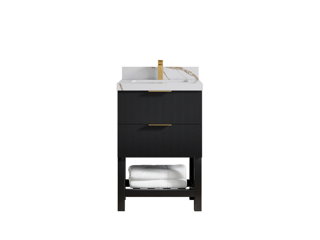 Catalina 24 in. W x 22 in. D Single Sink Bathroom Vanity in Black with 2 in Calacatta Gold Quartz Countertop